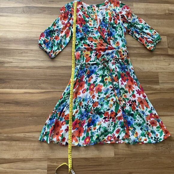 Calvin Klein 3/4 Sleeve V-Neck Colorful Floral Faux Wrap Dress Size 4 - Picture 11 of 16